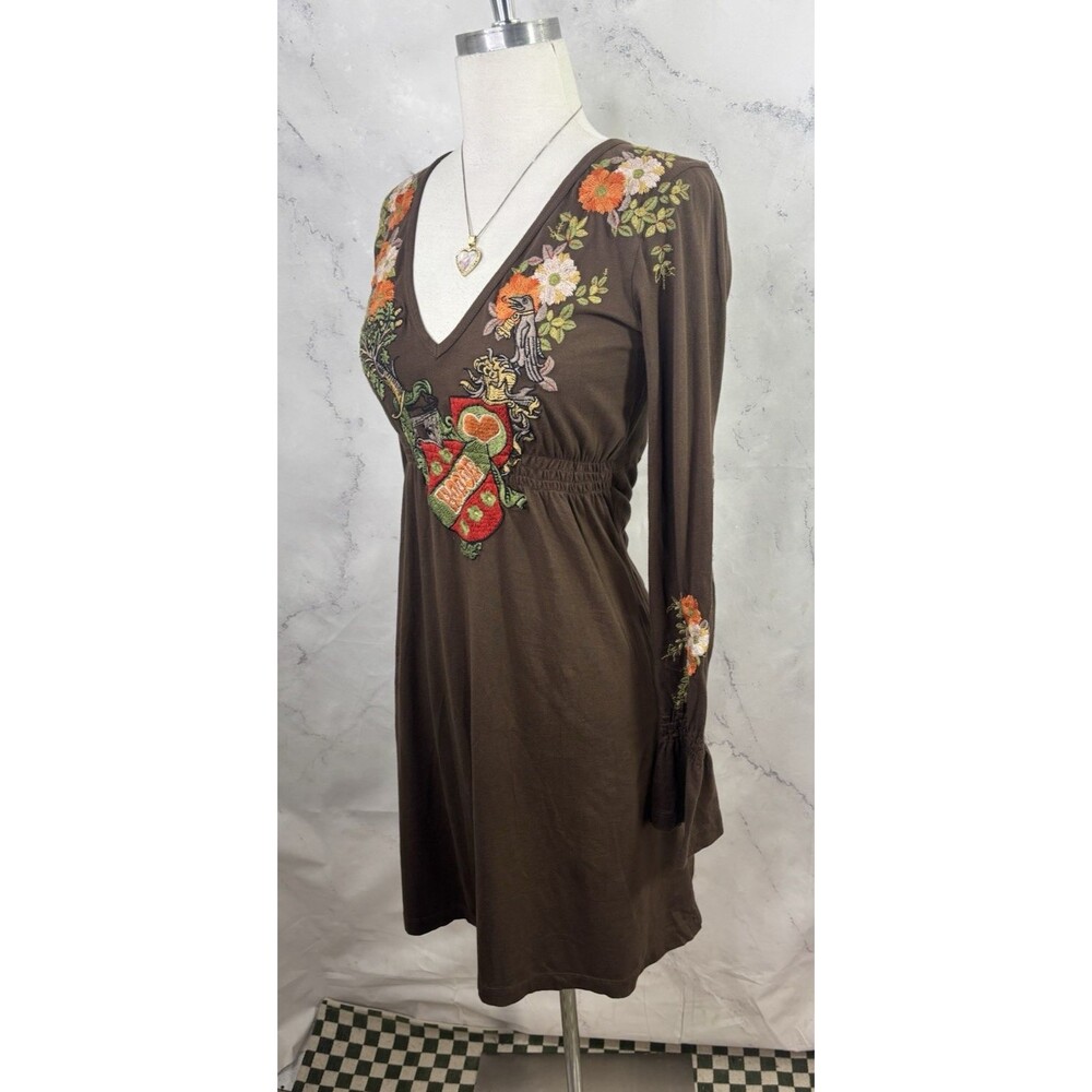 Johnny Was Brown Floral Embroidered Mini Dress with Orange Accents - Picture 16 of 16